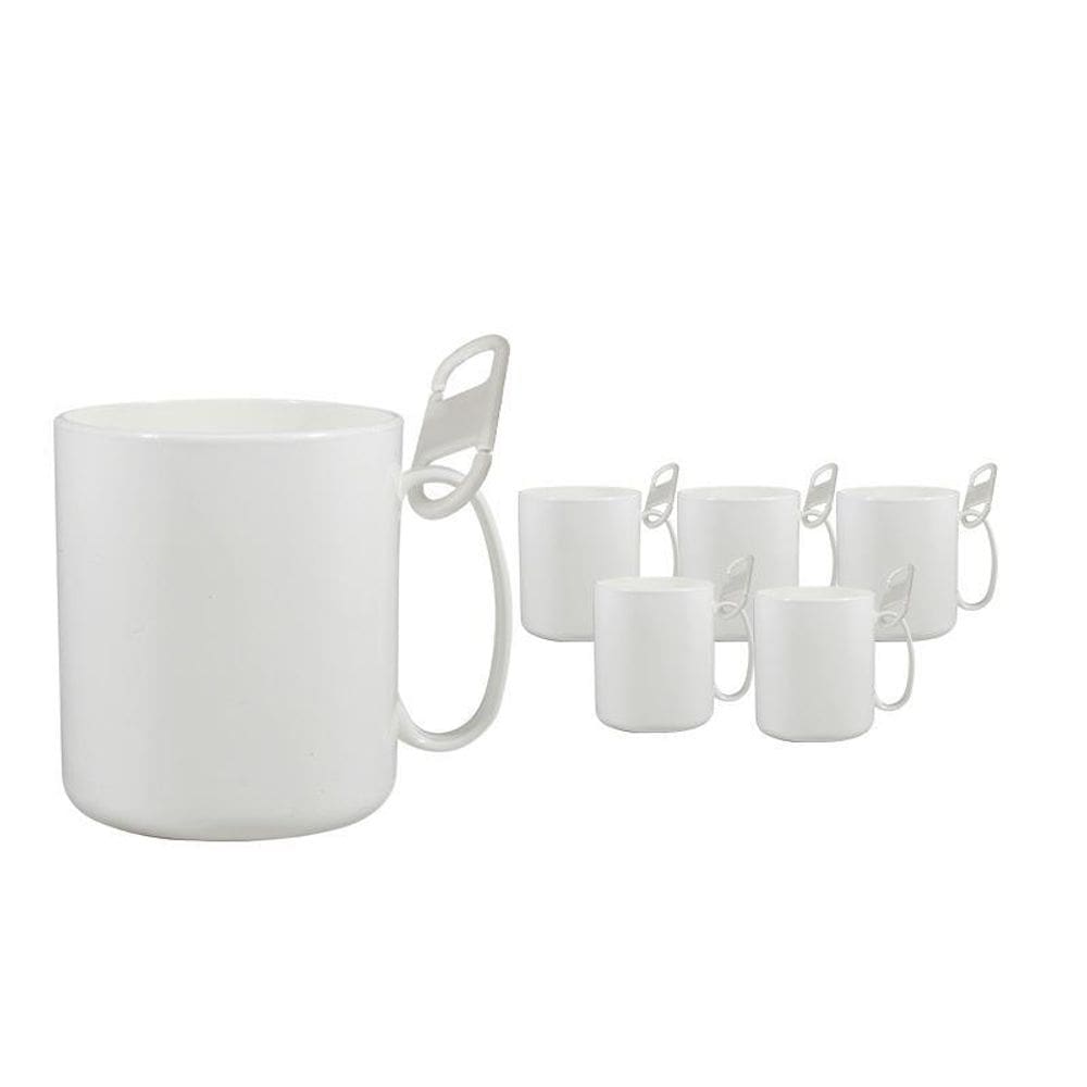 Kit 6 Caneca Redonda Clipe Branco 400Ml Plástico