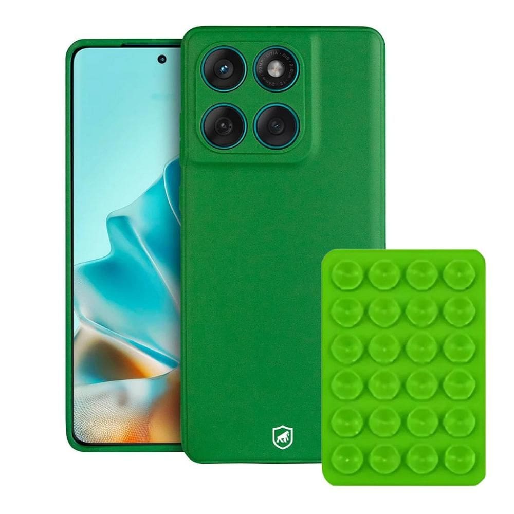 Kit Capa Silicon Veloz para Motorola Moto Edge 60 + Ventosa - Verde - Gshield