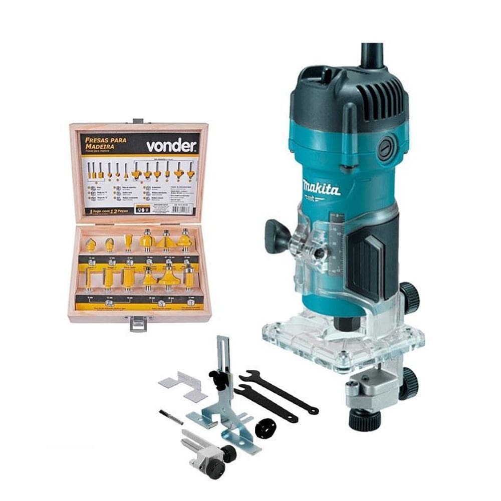Tupia Makita Mt M3700B 530W 220V + Jogo Fresas Madeira 6Mm