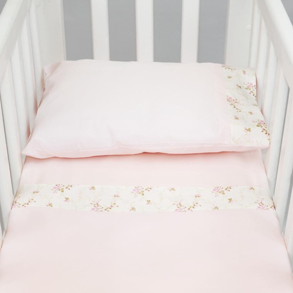Jogo De Lençol Para Mini Berço 3 Peças Floral Rosa
