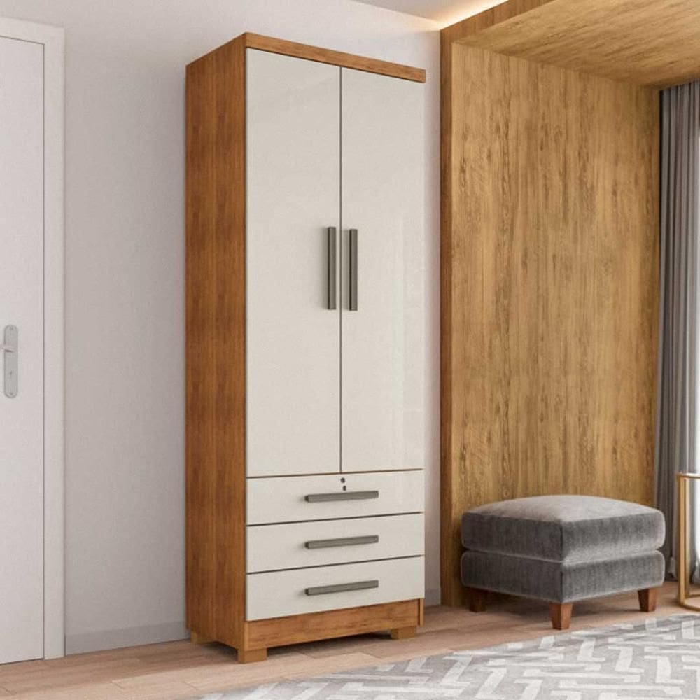 Guarda Roupa Solteiro Floripa 2 Portas 3 Gavetas com Cabideiro JM Móveis