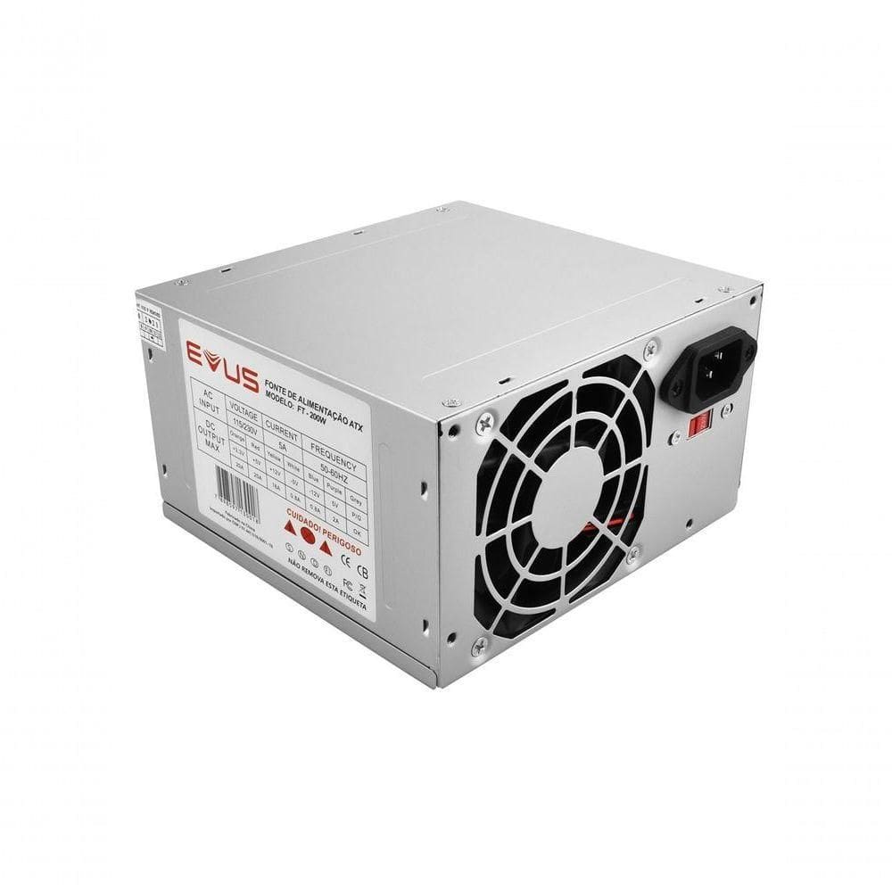 Fonte Evus Ft-200w Atx 200w Real 20-24p 3 Sata Com Cabo