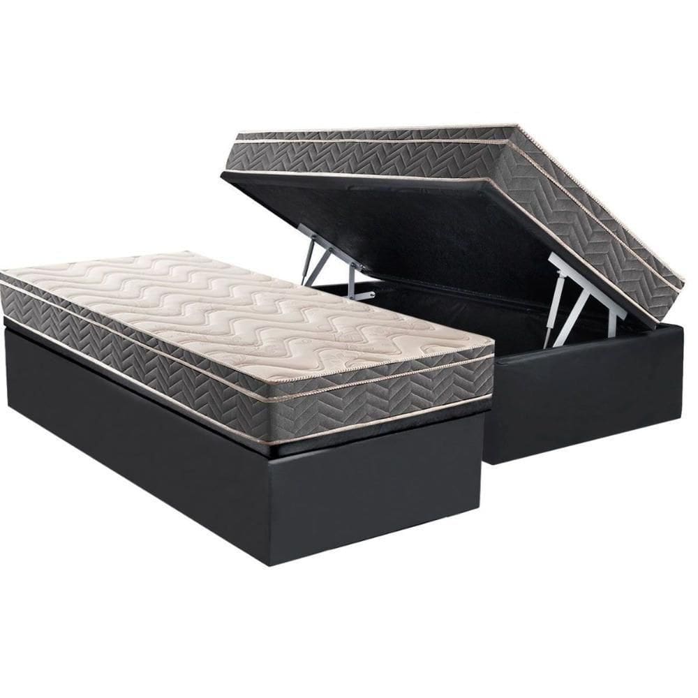 Cama Box Baú Solteiro: Colchão Anatômico Paropas D45 Conforto Mega Firme + Base Crc Suede Gray (88x188)