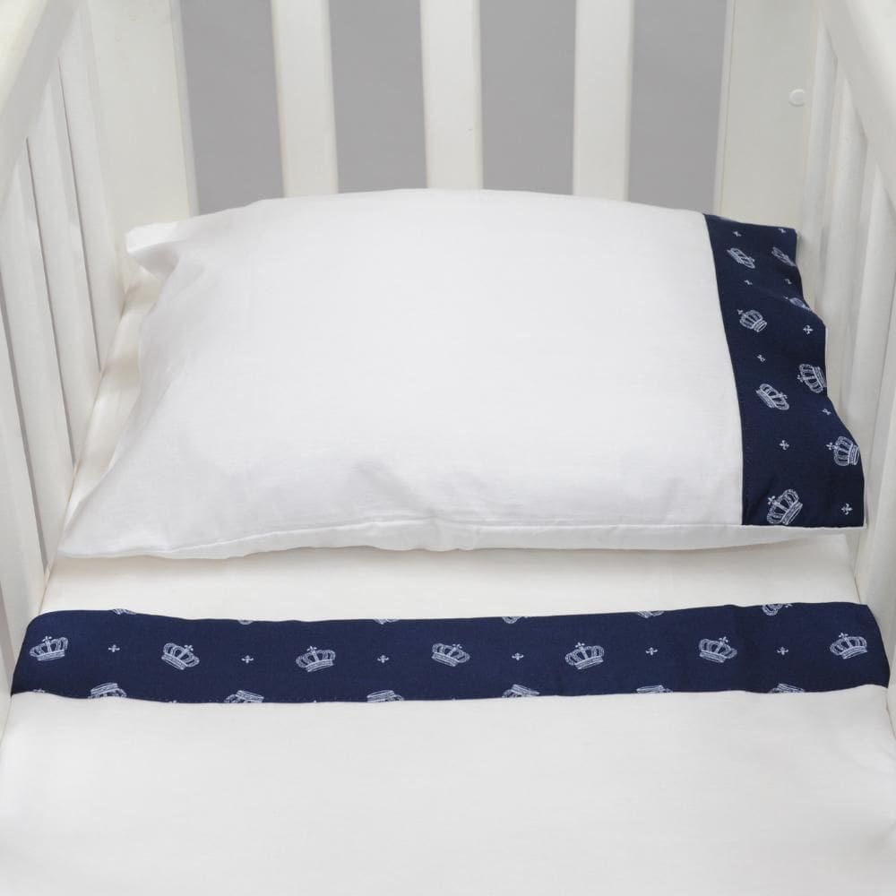Jogo de Lençol para Mini Berço 3 Peças Coroa Azul Marinho