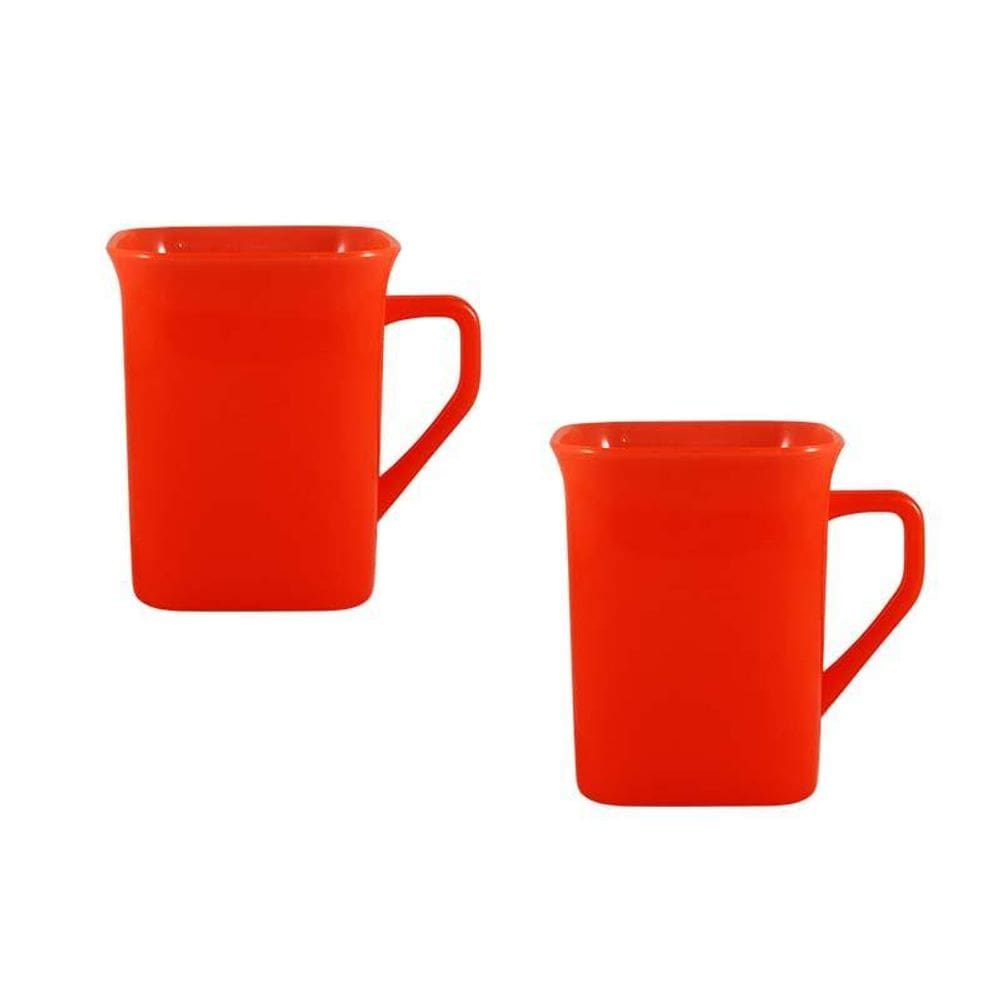 Kit 2 Canecas Quadrada Laranja Neon 250Ml Plástico Premium