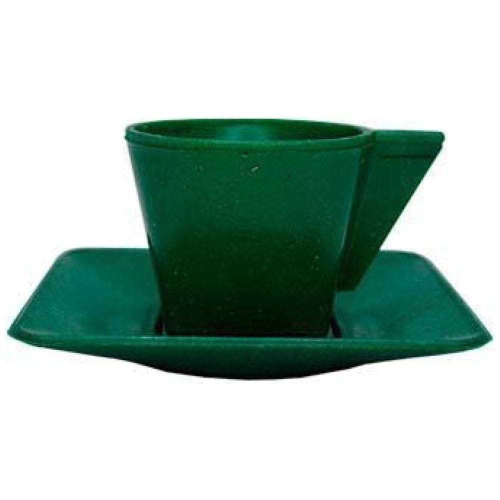 Kit 6 Xícara E Pires 50Ml Fibra Madeira Verde