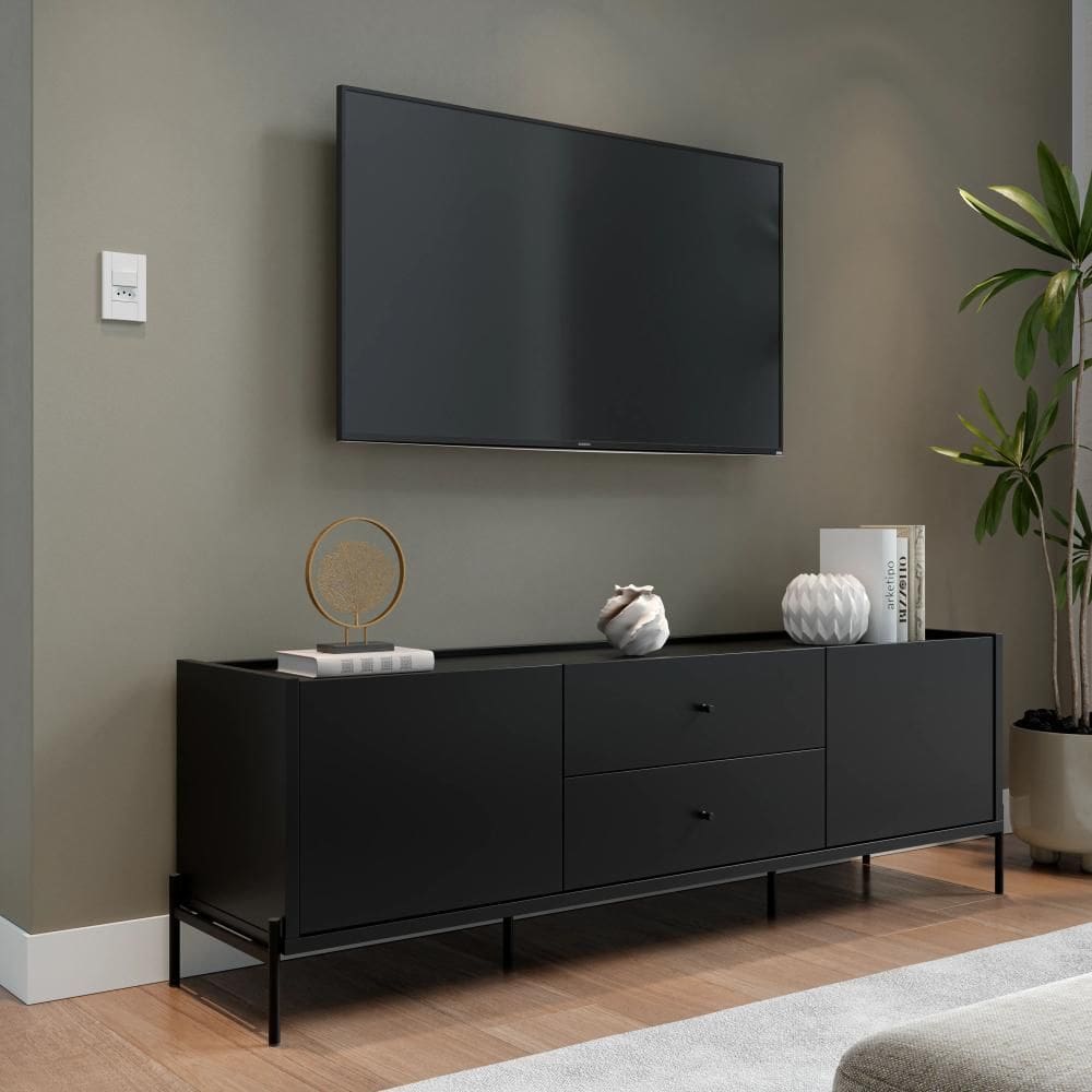 Rack para TV Até 75” 2 Gavetas 2 Portas Jasper 185 cm - Preto Fosco