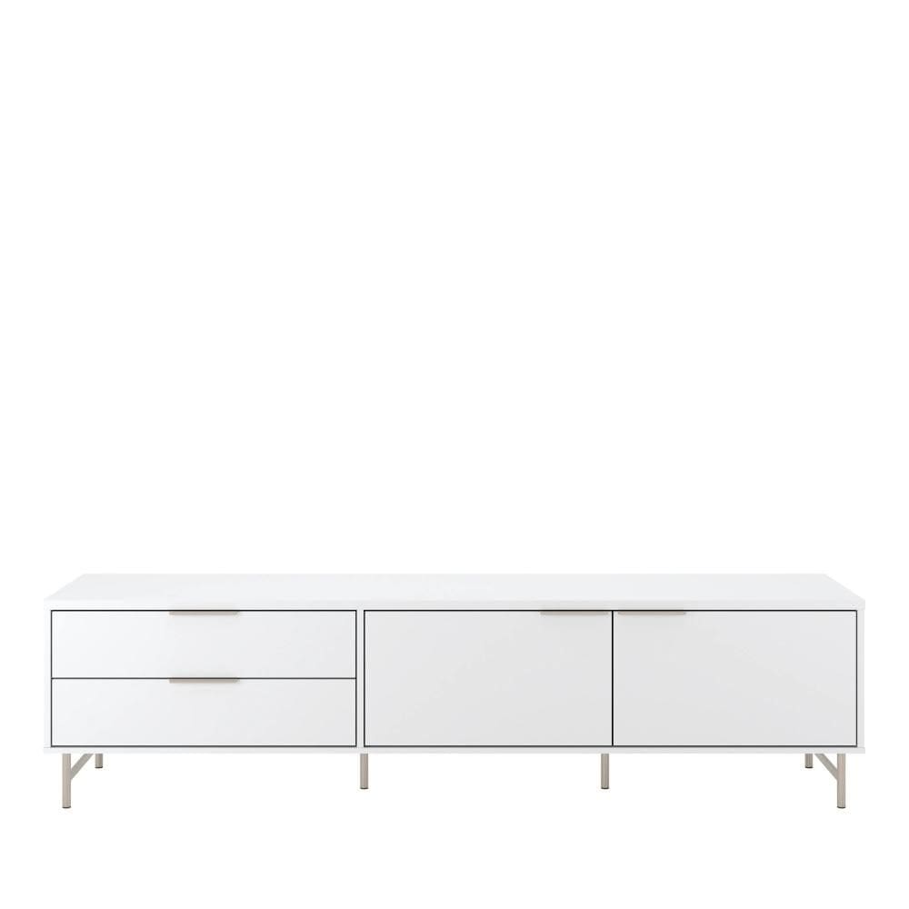 Rack para TV Até 75” 2 Gavetas e 2 Portas Yves 220 cm - Branco Fosco c/ Champanhe