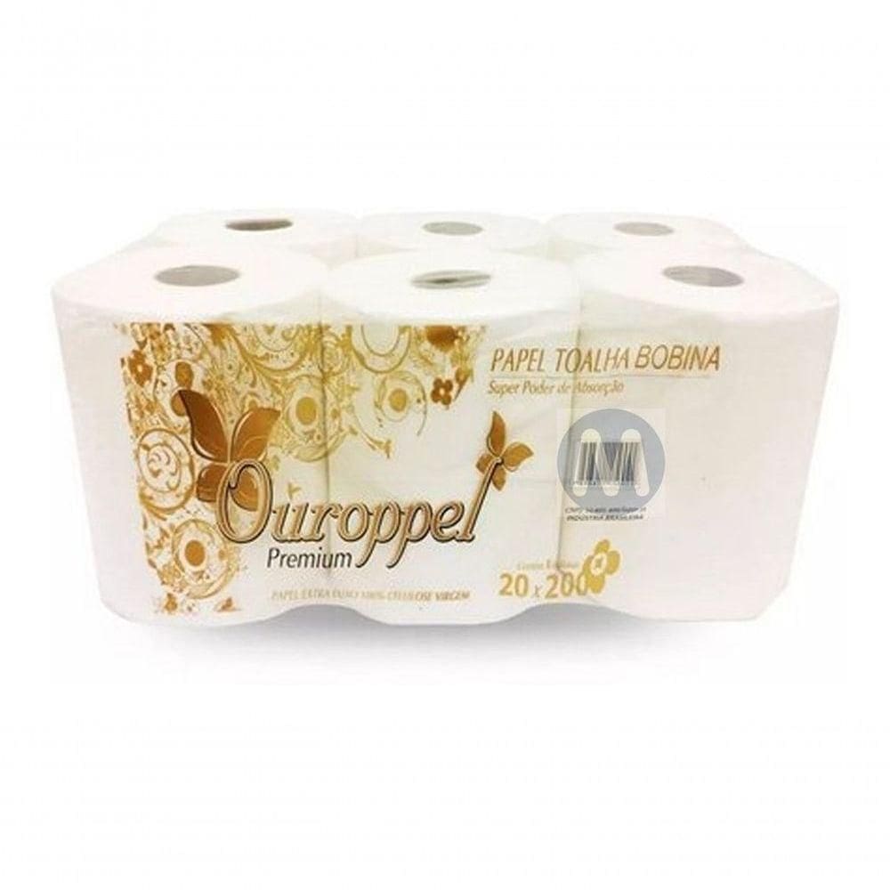 Papel Toalha Bobina 100% Celulose Bom Ouroppel 6 Rolos 200m