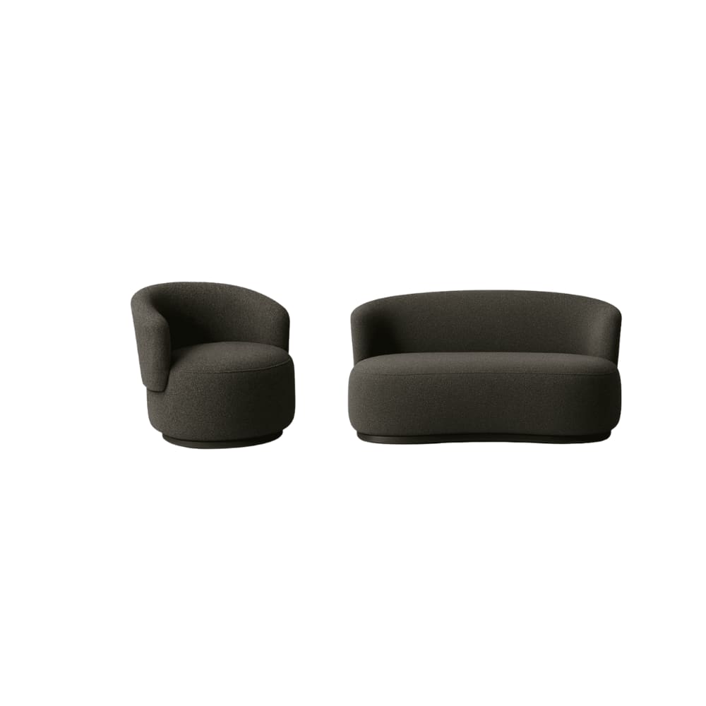 Conjunto de Poltrona + Namoradeira Decorativa Sala Estar Orgânica Beatriz Boucle Cinza Escuro - Montanaris Decor