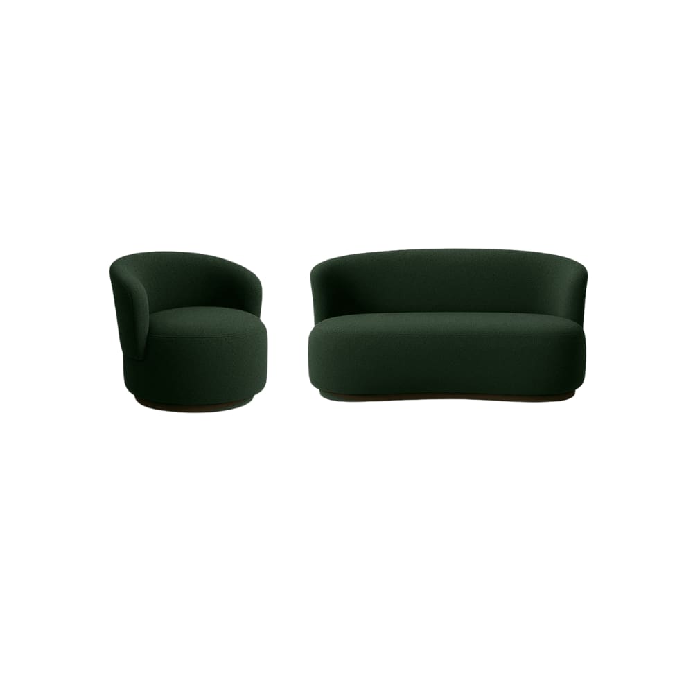 Conjunto de Poltrona + Namoradeira Decorativa Sala Estar Orgânica Beatriz Boucle Verde - Montanaris Decor
