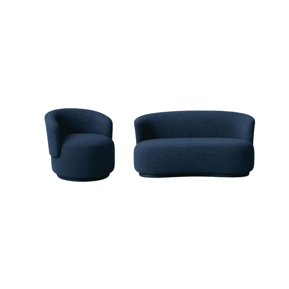 Conjunto de Poltrona + Namoradeira Decorativa Sala Estar Orgânica Beatriz Boucle Azul Marinho - Montanaris Decor