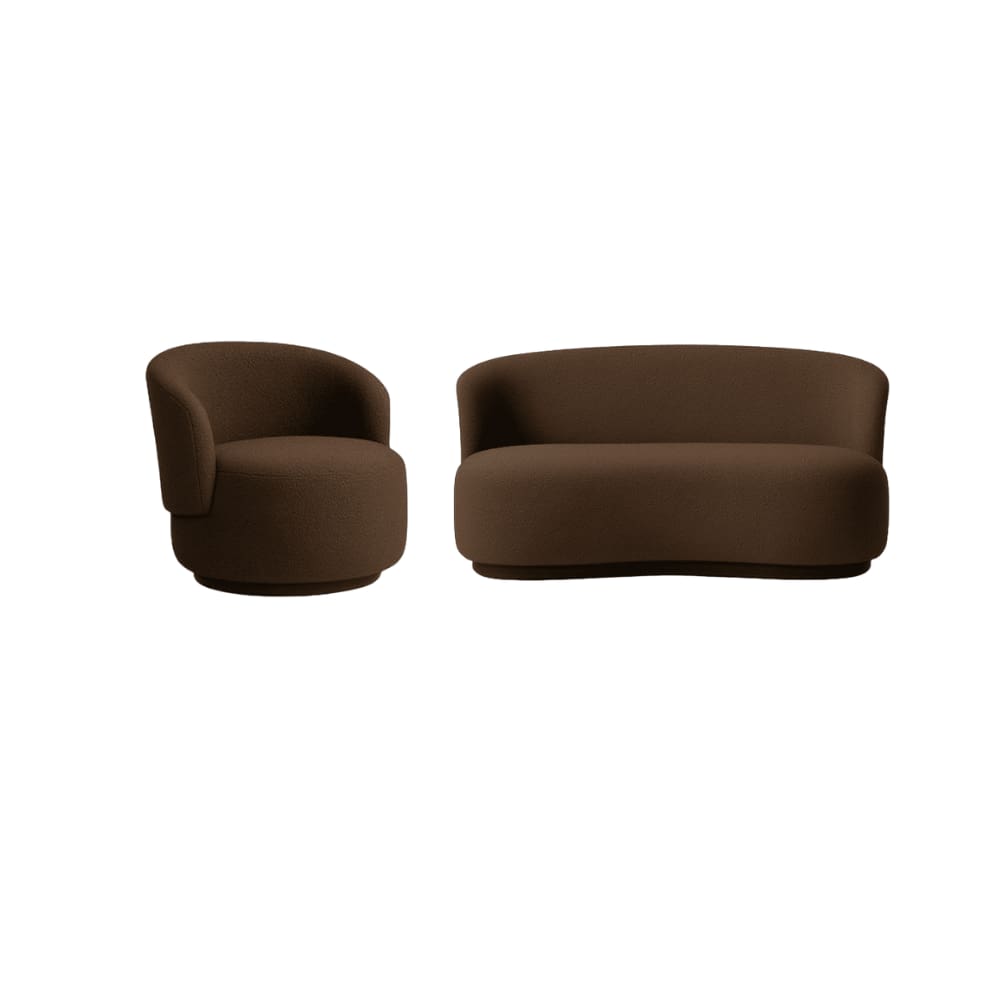 Conjunto de Poltrona + Namoradeira Decorativa Sala Estar Orgânica Beatriz Boucle Marrom- Montanaris Decor