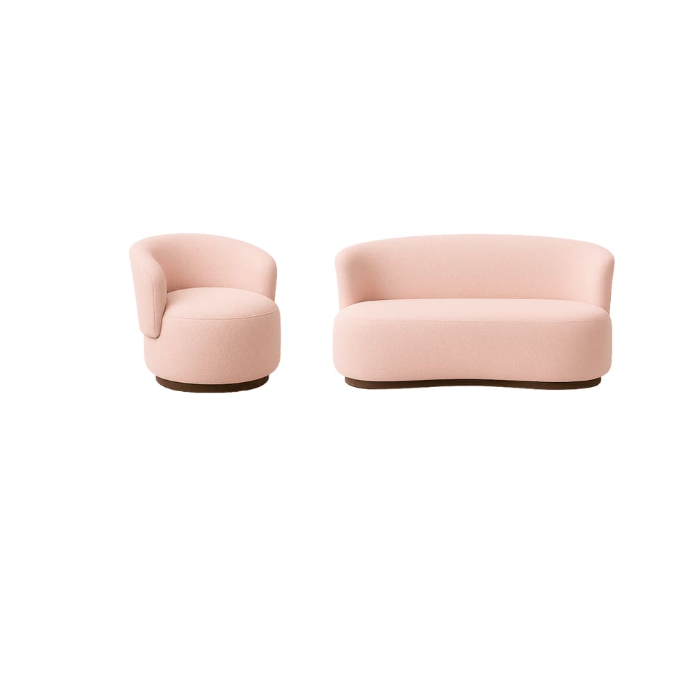 Conjunto de Poltrona + Namoradeira Decorativa Sala Estar Orgânica Beatriz Boucle Rosê- Montanaris Decor