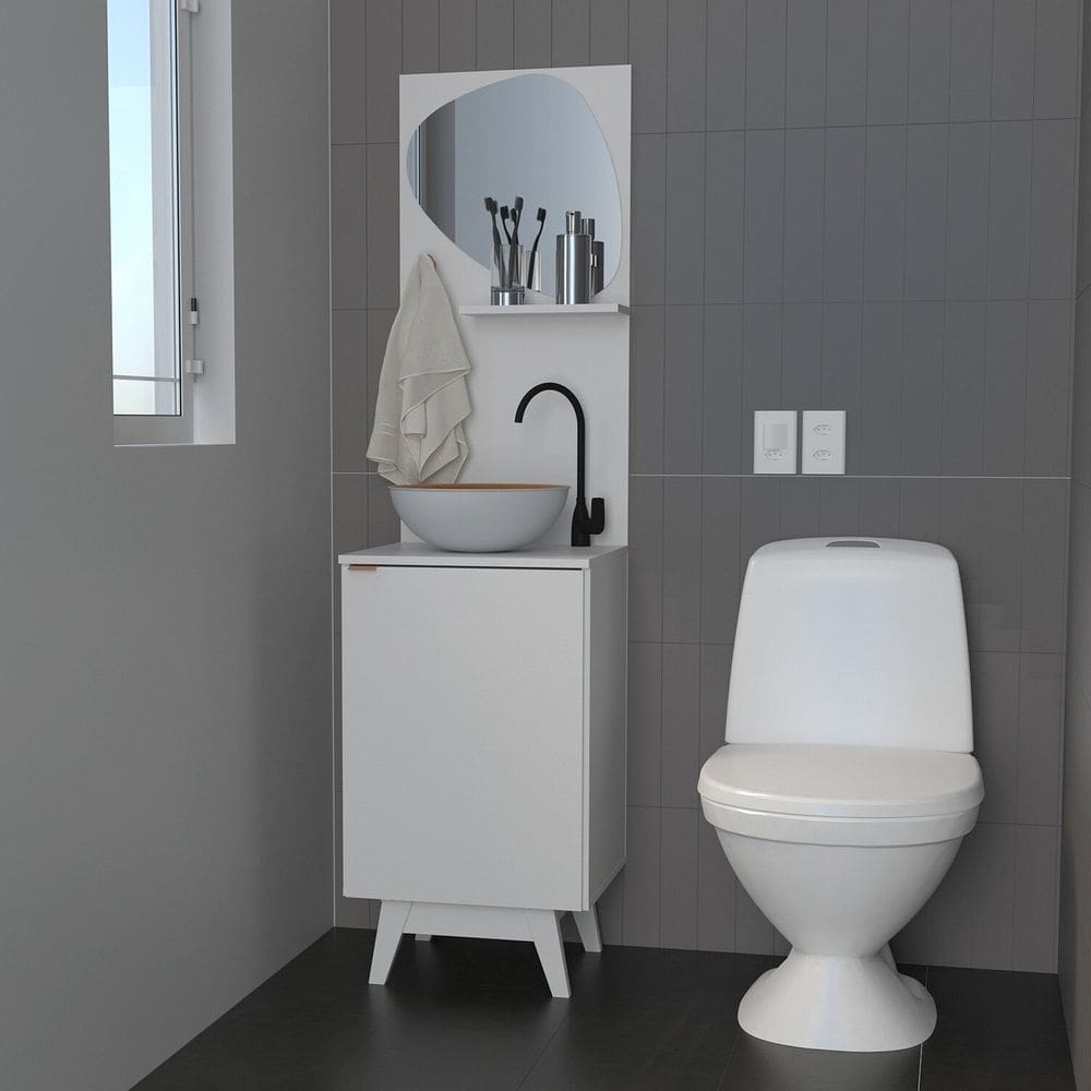 Conjunto Banheiro com 1 Porta Gancho Prateleira e Espelho Orgânico Branco