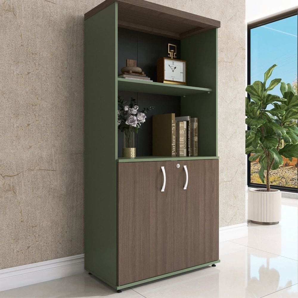 Armário Misto 2 Portas Pivotante 161,1x79,2cm Walnut/Salvia