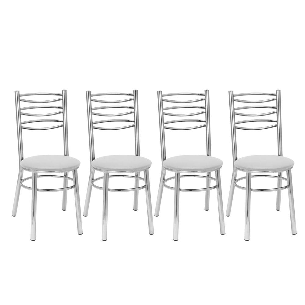 Kit 4 Cadeiras para Sala de Jantar Cc33 Cromado/Branco