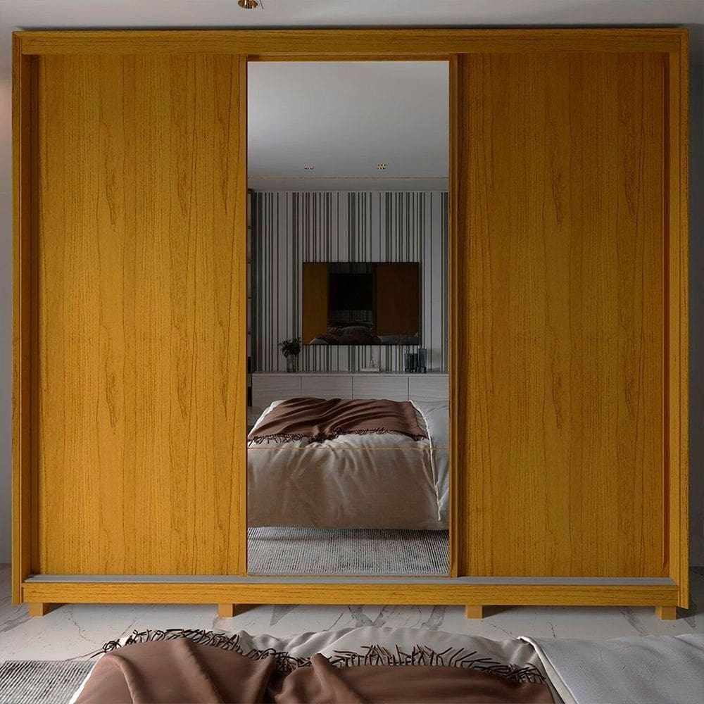 Guarda-roupa Casal 3 Portas com Espelho com Pés 100% Mdf Platinum Naturale/Off White