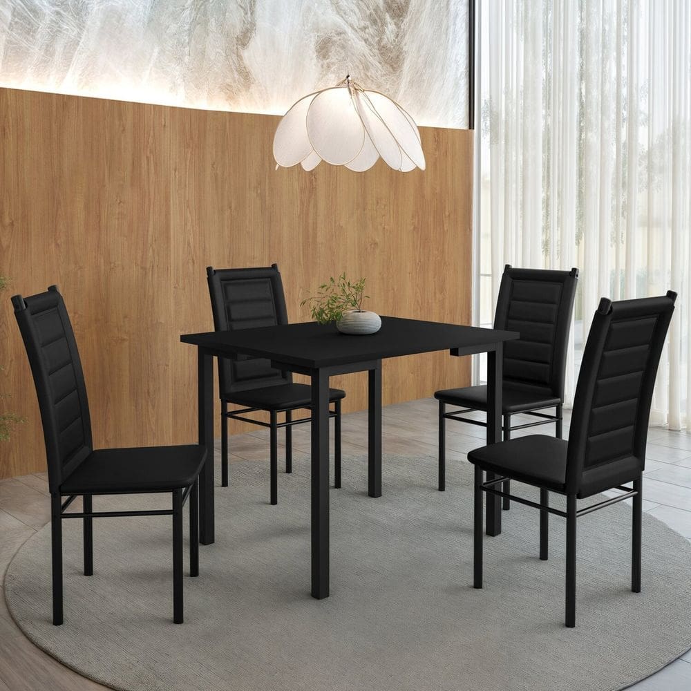 Mesa Compact 109x77cm Tampo em Mdf com 4 Cadeiras Tokio Preto