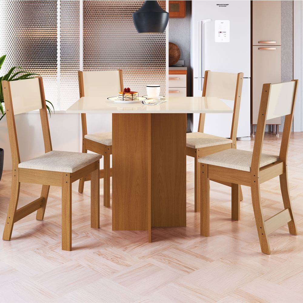 Conjunto Mesa de Jantar com 4 Cadeiras Assento em Linho