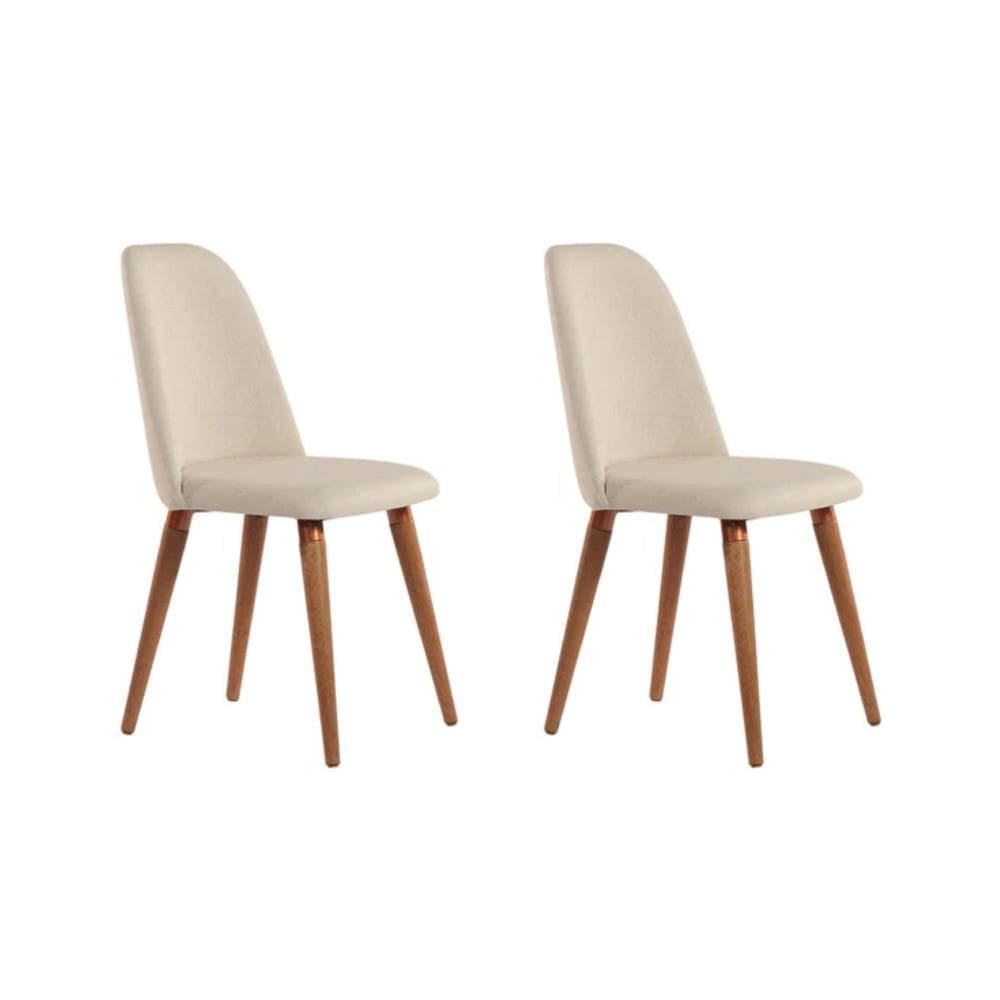 Kit 2 Cadeiras de Madeira Maciça Estofada New Drop - Natural c/ Linho Off White - Cobre