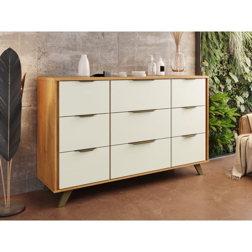 Cômoda 9 Gavetas - Olimpia-Peroba/Off White - Móveis Europa