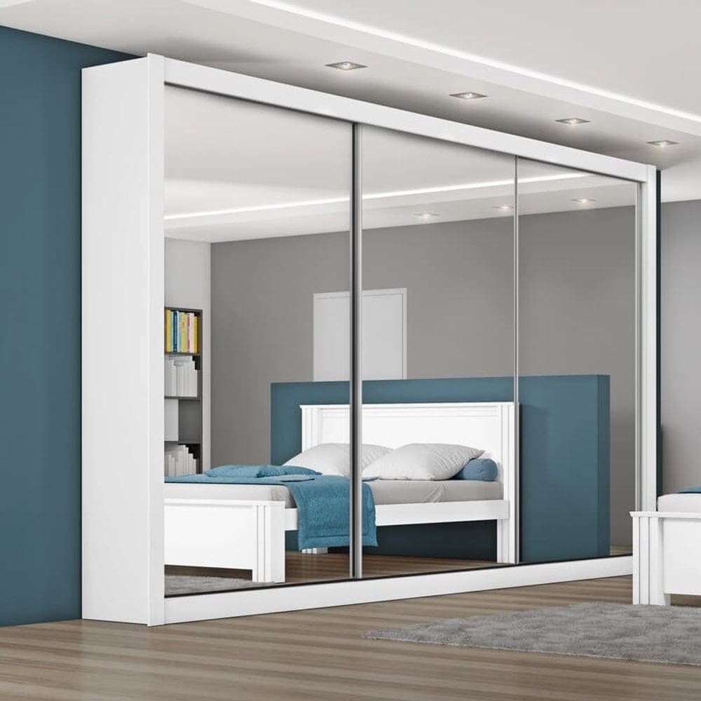 Guarda Roupa Casal Espelhado Costas 3mm - Toronto-Branco Acetinado - Móveis Europa