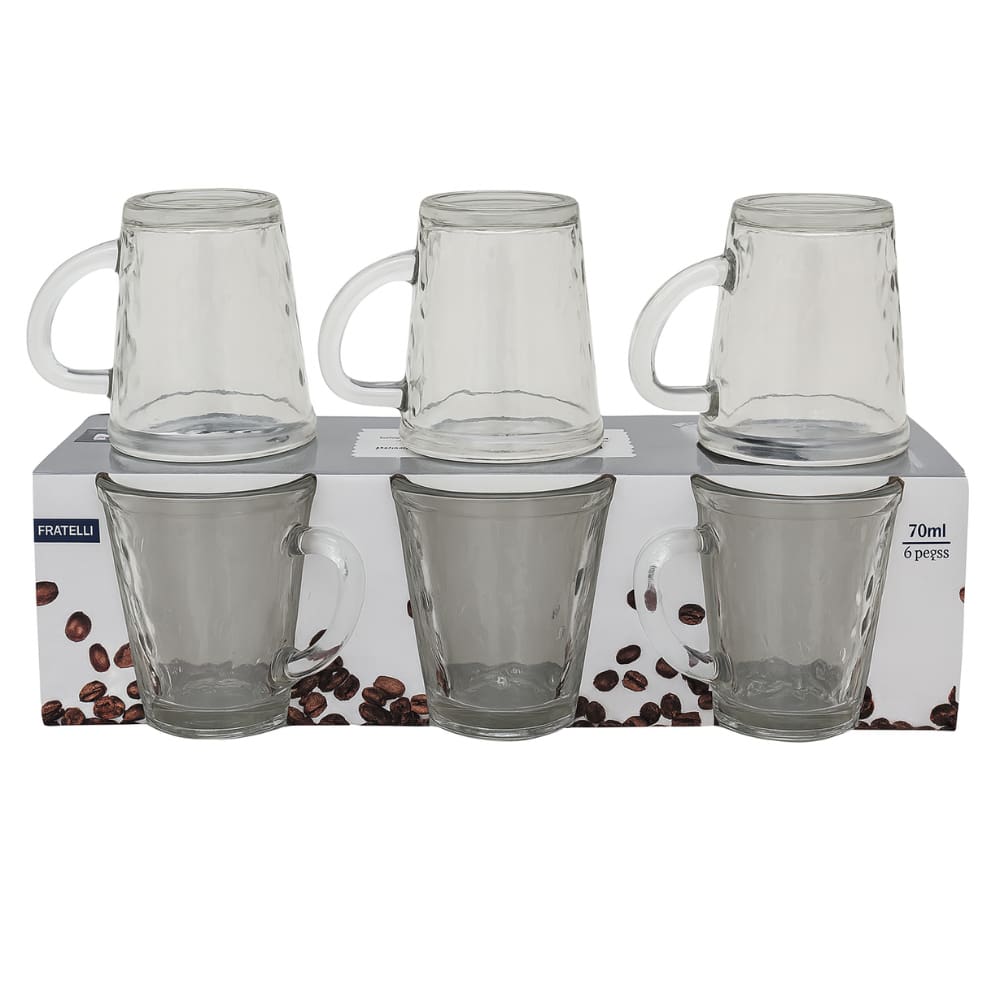 Jogo de Xicara Coffee 6 peças Fratelli 70ml Ideal para cafés, chás e degustações Vidro Resistente