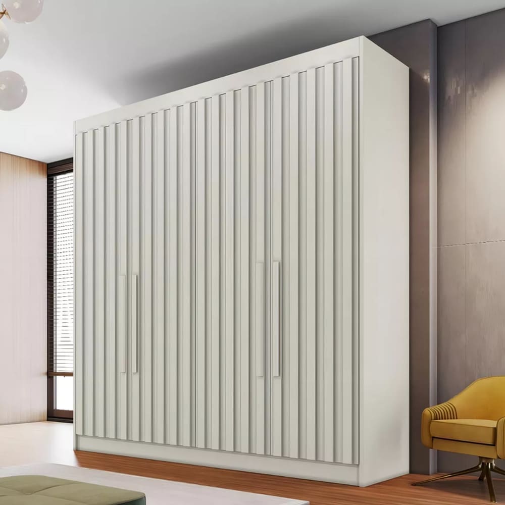 Guarda Roupa Solteiro Ripado 4 Portas 3 Gavetas - Potente-Off White - Móveis Europa