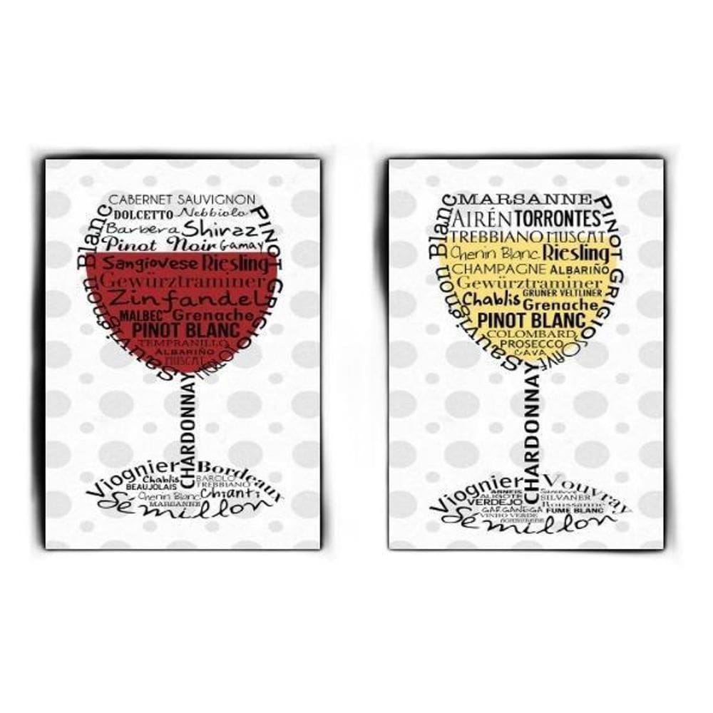 Kit 2 Quadros Vinho Branco E Vinho Tinto 45X34Cm - Com Vidro