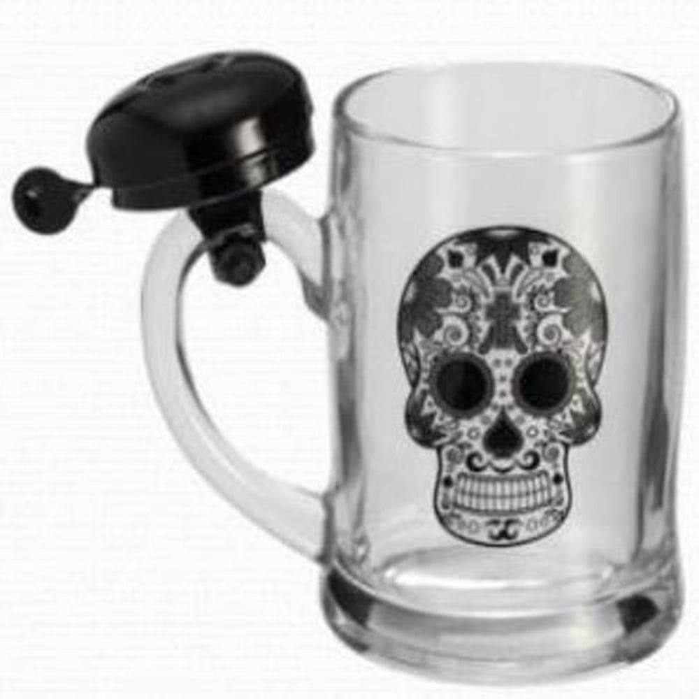 Caneca De Vidro Com Campainha Estampa Caveira 400Ml