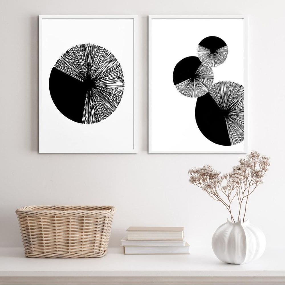 Quadros Minimalistas Círculos Textura 45x34cm Madeira Preta