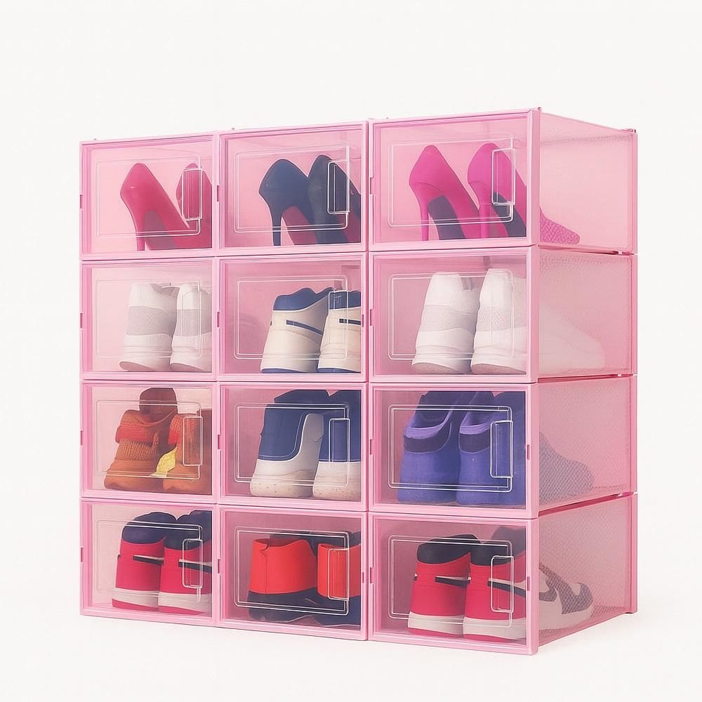 Kit Conjunto 6 Caixas Transparentes Modular Armazenamento Calçados Armario Organiza Closet Quarto Adulto Infantil Rosa