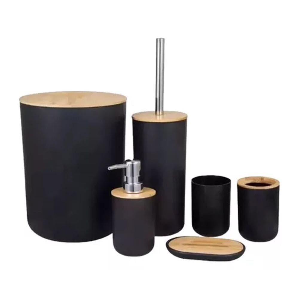 Kit Luxo Bambú Banheiro 6 Peças 7122 Preto