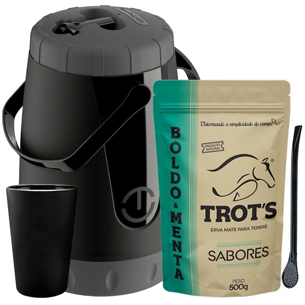 Kit Tereré Trot`S Garrafa Cuia Bomba E Erva Menta E Boldo
