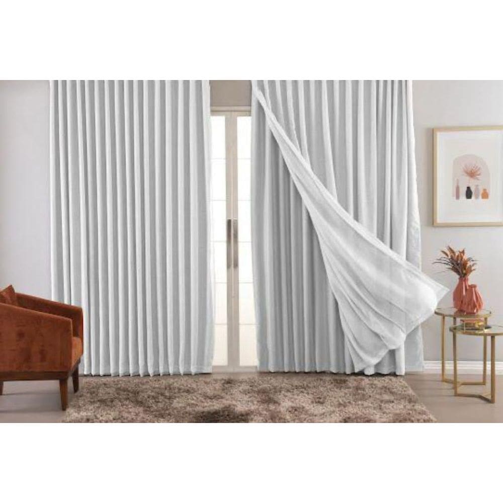 Cortina Trilho Suiço Blackout Com Linho Branca 5.00 X 2.70