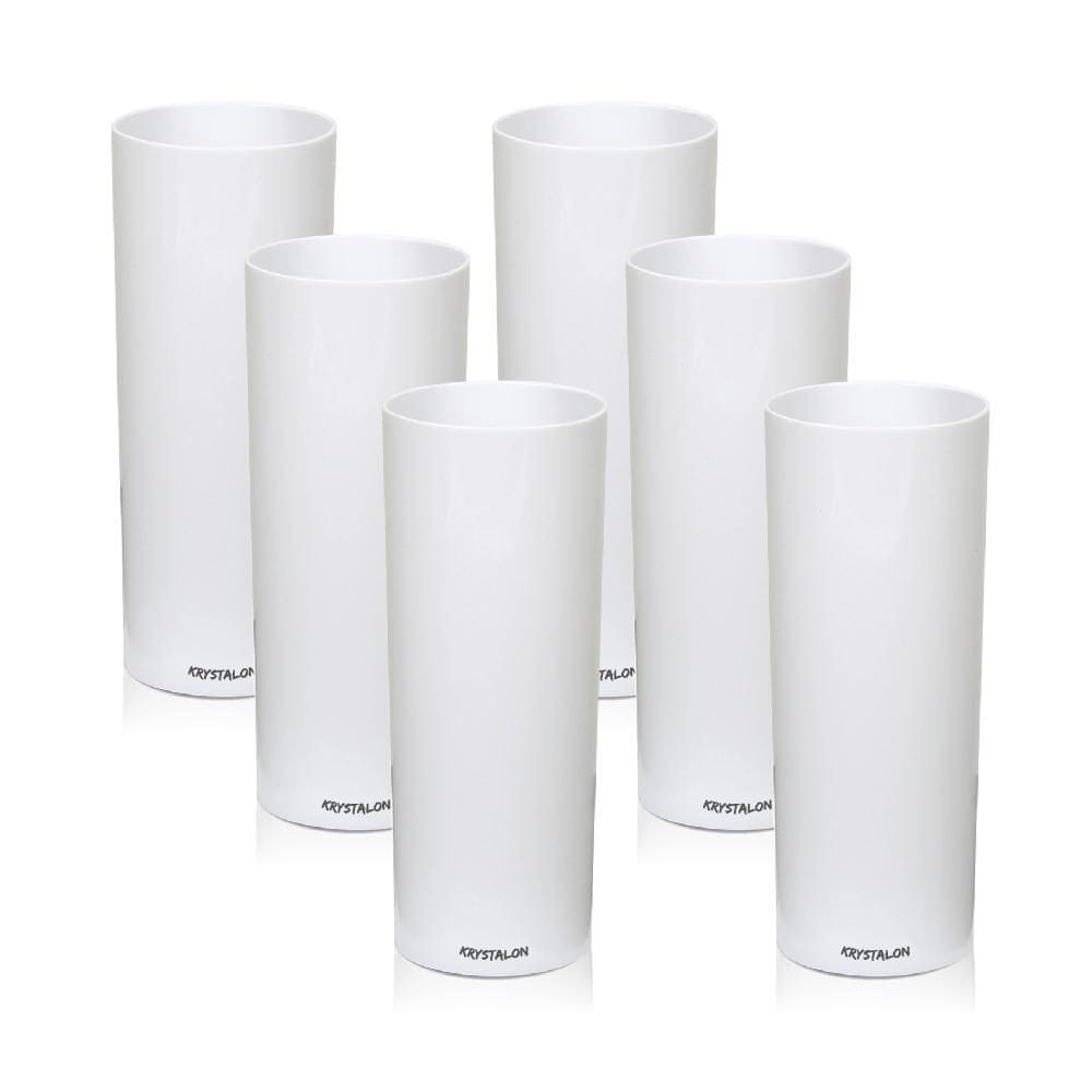 Kit 6 Copos Tubo Branco 300Ml Acrílico
