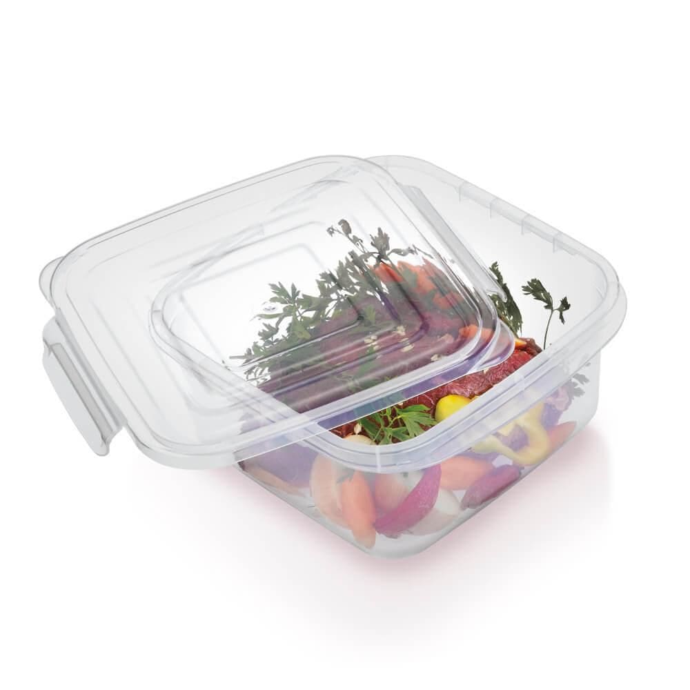Pote De Plástico Quadrado Com Travas 3,7 Litros Transparente