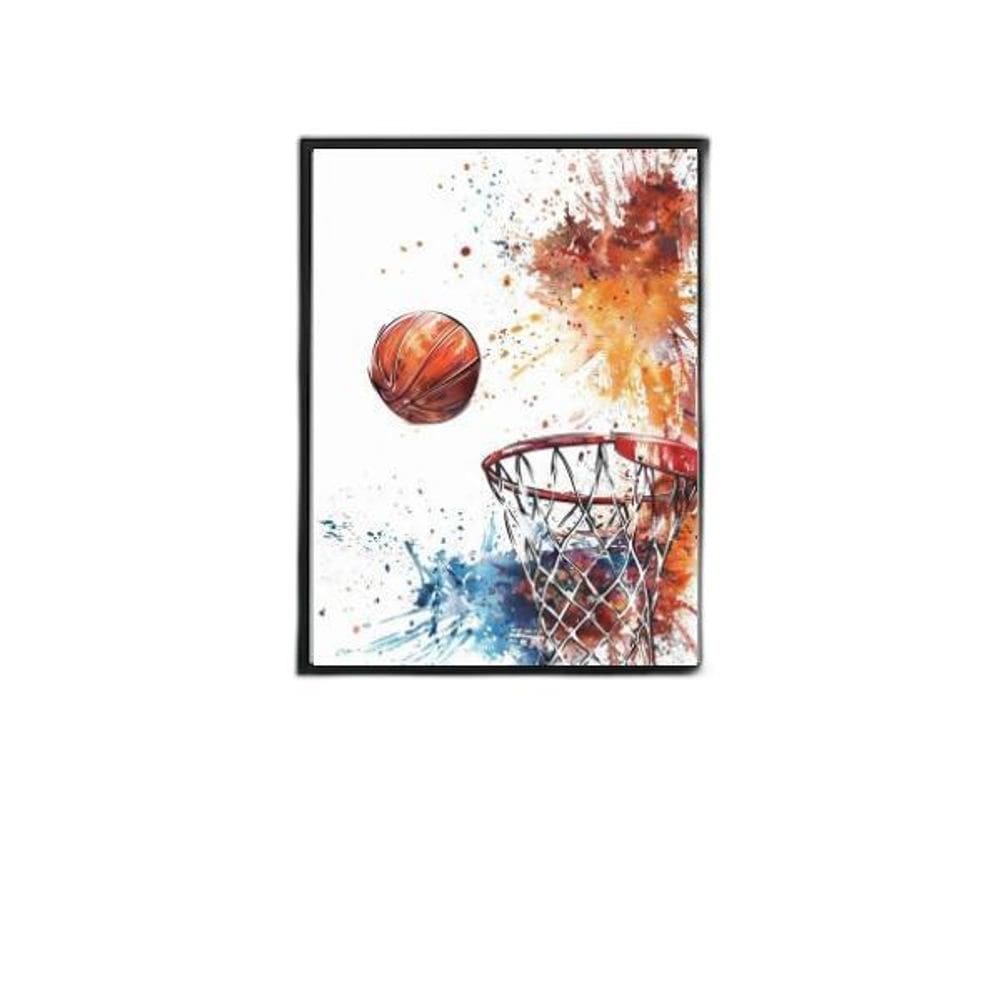 Quadro Cesta Basquete Aquarela 33X24Cm