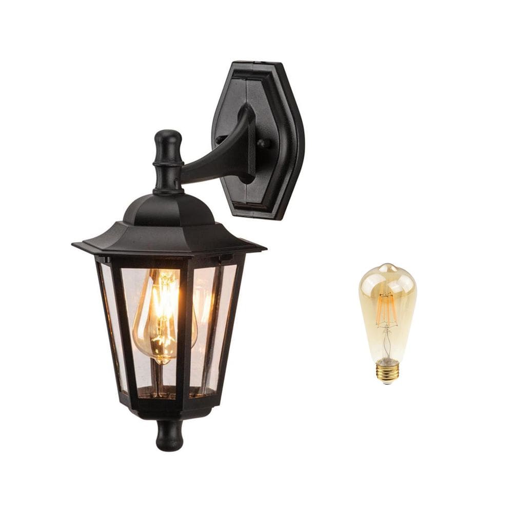 Arandela Vintage Externo Preto Lente Transp. Lup40 + Led
