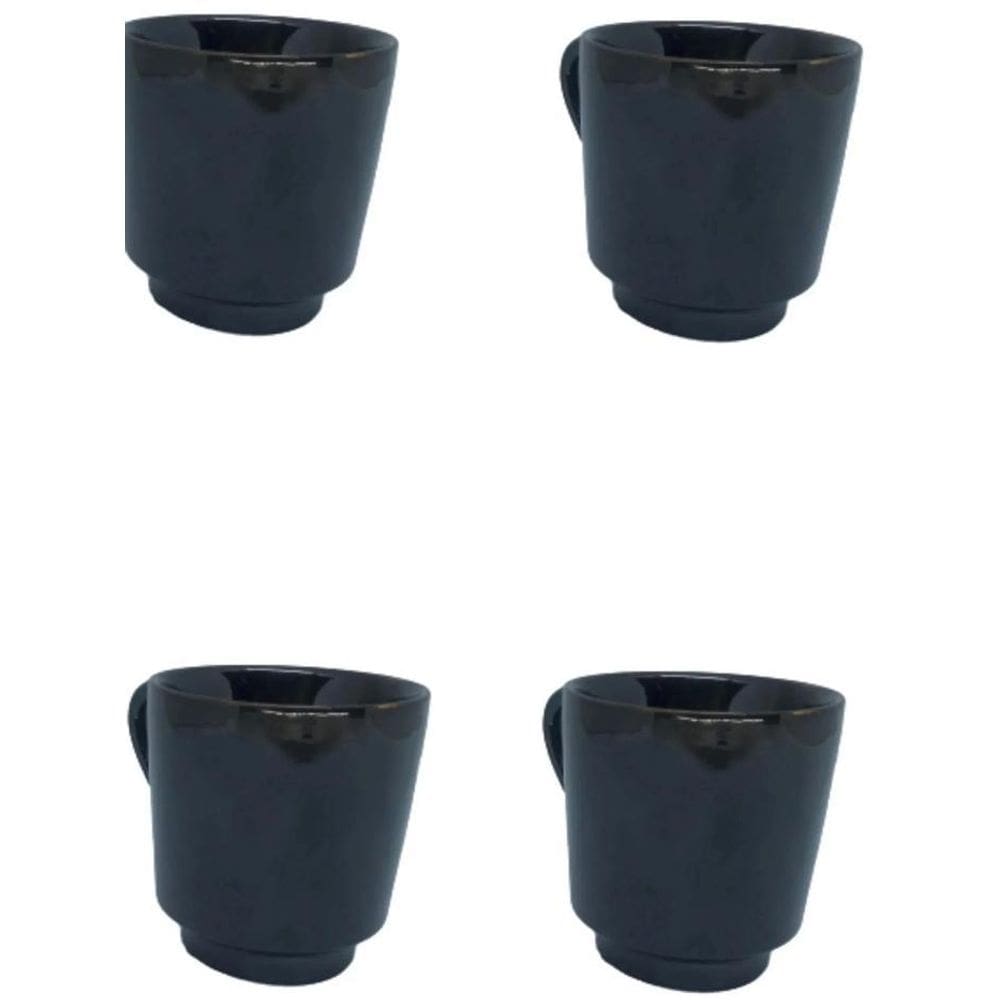 Conjunto Jogo 4 Canecas Xícaras Porcelana Preto Liso 200Ml