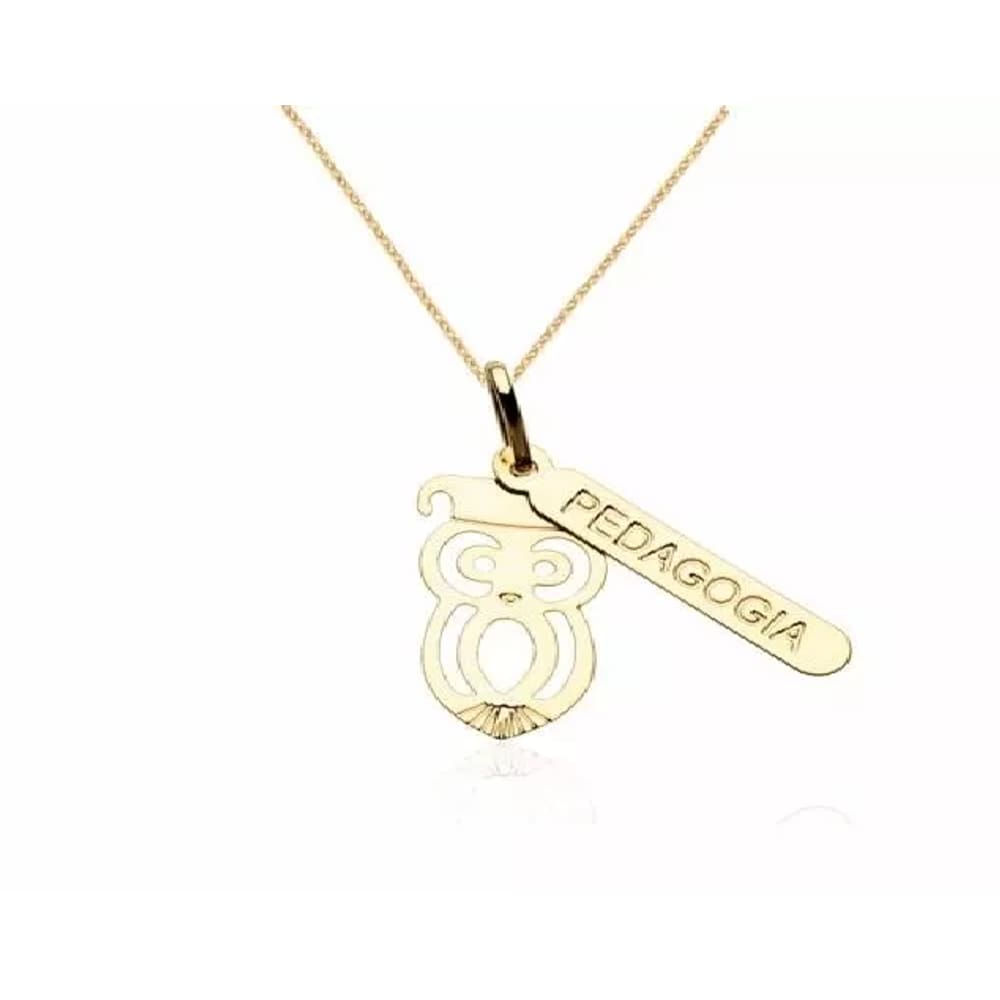 Colar Cordão Pedagogia Professora Folheado Ouro 18k