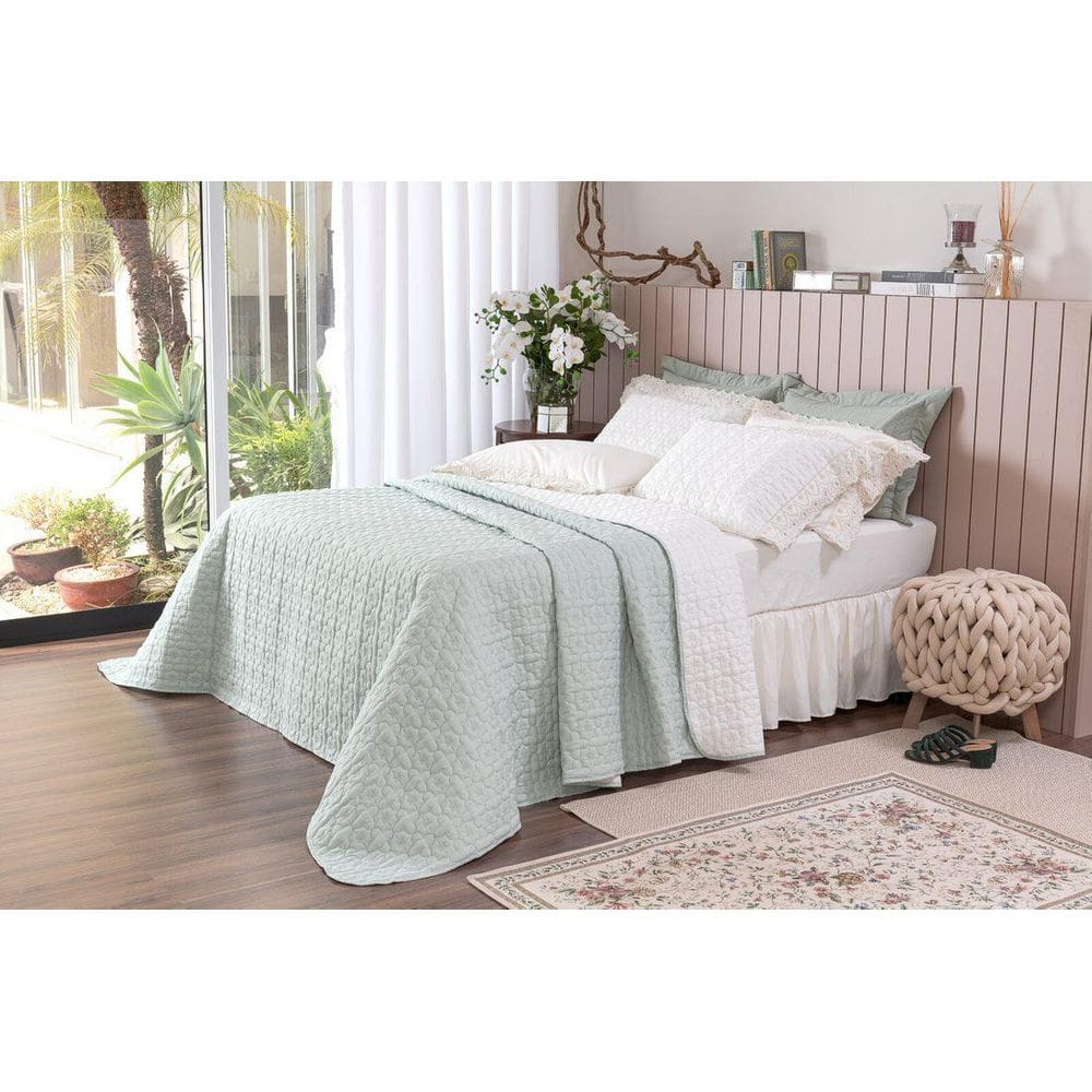 Cobre Leito King Charlote Lavive Verde Malva/Palha 3 Peças