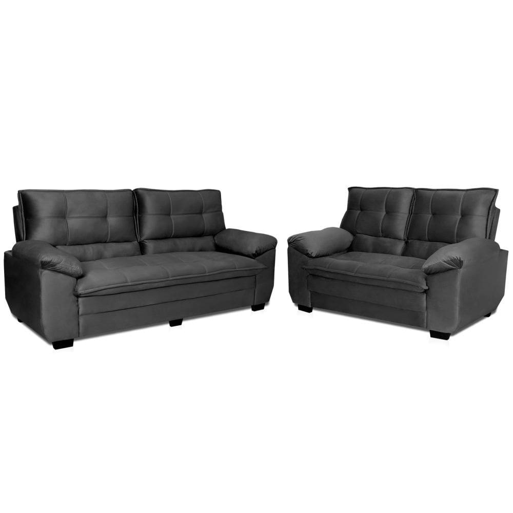 Conjunto Sofá Hellen Premium 3 e 2 lugares em tecido Velut Cinza