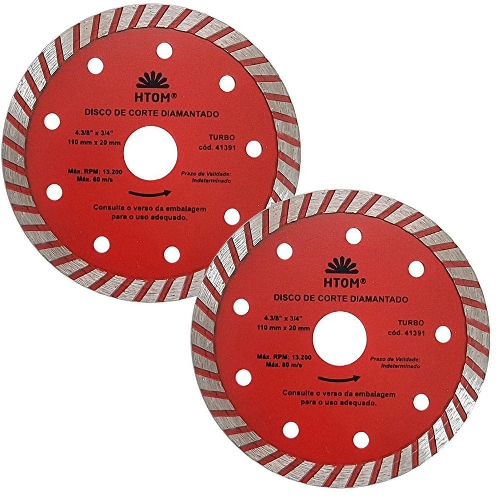 Kit 2 Discos De Corte Diamantado Turbo 110Mm Seco Mármore