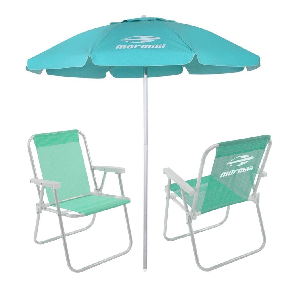 Kit 2 Cadeiras Alta Alumínio + Guarda Sol Bagum 2m Verde Mormaii - Belfix