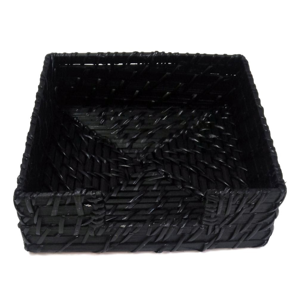 Porta Guardanapo Em Rattan Preto Quadrado