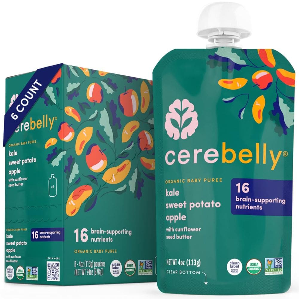 Bolsas de comida para bebês Cerebelly Organic Kale, batata doce, maçã