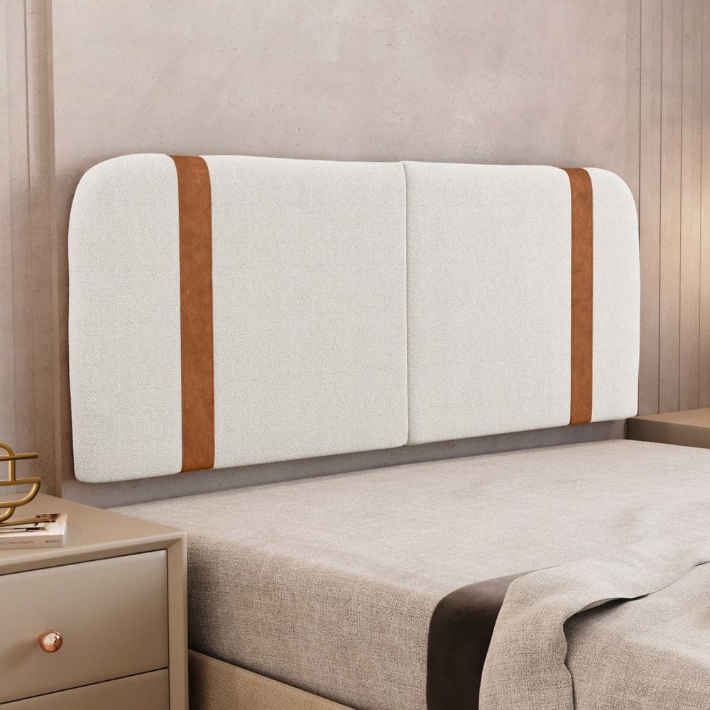 Cabeceira Painel Orgânico Cama Box Queen Size Flay 160cm Dobrável Bouclé Off White - Desk Design