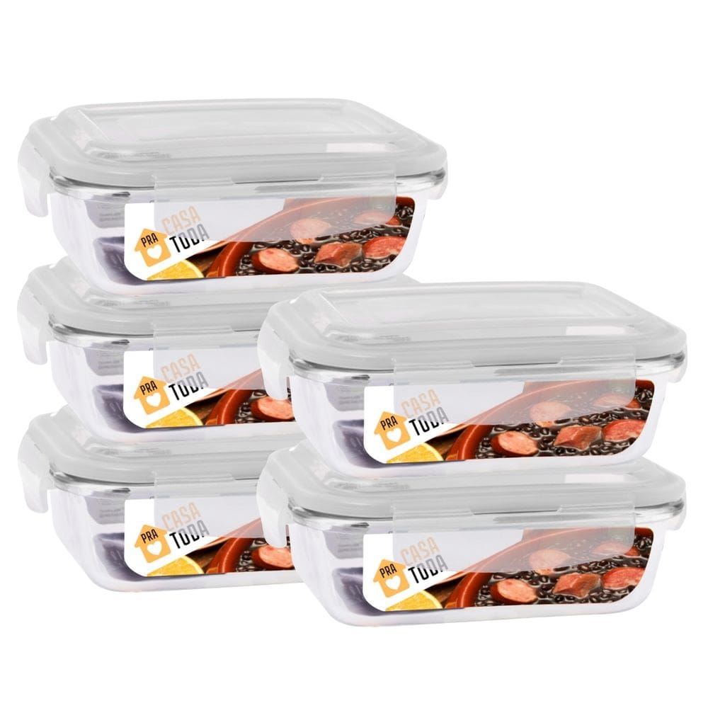 Jogo Com 5 Potes Vidro Tampa Silicone Hermetica 370ml Marmitas